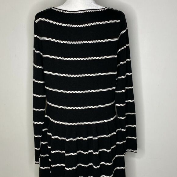 Eliza J. Black and White Striped Long Sleeve A-Line Dress Size L - Picture 6 of 9